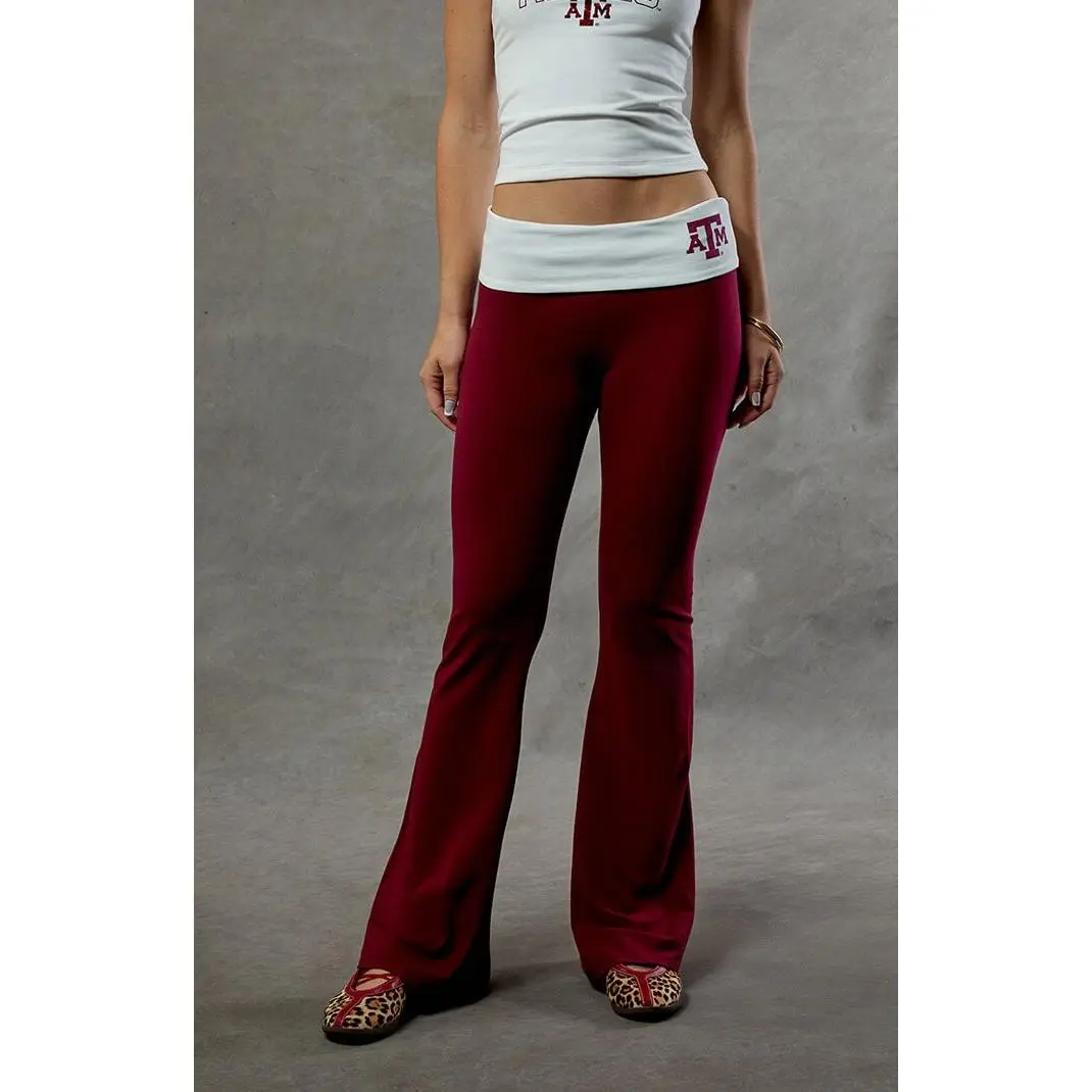 WILD COLLECTIVE Women's Texas A&M Aggies Fold-Over Flare Yoga Pants