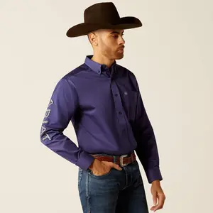 Ariat Mens Team Logo Twill Classic Fit Shirt - Dark Blue/Light Blue