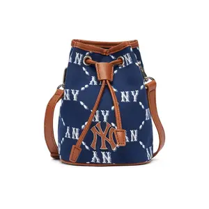 MLB Monogram Vintage NY Yankees Logo Polyester Leather Bucket Crossbody Waist Bag Mini Unisex Blue