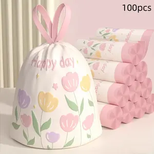 100 Pack Lavender Scented Thick Large Drawstring Trash Bags, Sturdy Trash Bags, High Density Pe, Multi-Purpose Disposable Storage Bags for Kitchen Bathroom Bedroom Living Room