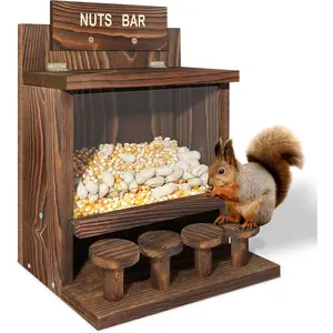 Carbonized Squirrel Feeder Large Squirrel Feeders for Outside Funny Squirrel Nuts Bar Durable Wooden Chipmunk House Box for Corn Peanuts