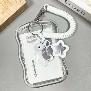 High-Value Transparent Photo Card Holder Keychain, Silicone Case with Star Bell Design, Bus Card Student ID Protector, Three Colors Available