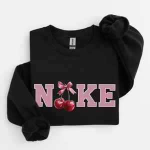 Women's Pink Cherry Bow Graphic Sweatshirt/Hoodie/T-Shirt Gift Unisex, for Men Women – Vintage Cotton Pullover, Stylish Classic Fit, High-Quality Print, Ideal Birthday Gift. Womenswear Apparel