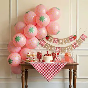 10pcs 12 Inch Strawberry Watermelon Balloons, Family Party Celebration Decorations, Fruit Theme Birthday Party Balloons, Perfect Gift
