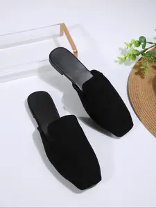 Women's Solid Color Slip on Slippers, Casual Comfortable Flat Slippers for Indoor Outdoor Wear, Female All-match Round Toe Shoes for Daily Wear, Slip on Mules
