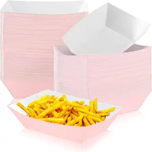 100 Pcs Paper Food Trays Boat Halloween 2lb Disposable Nacho Kraft for Tacos Concession French Fries Snack Hot Dog BBQ Popcorn Wedding Christmas Party Supplies(Pink)