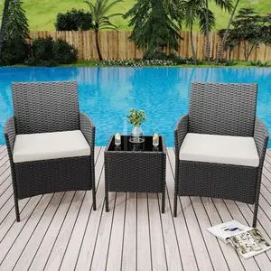 Modern 3-Piece Rattan Patio Furniture Set | Wicker Chairs for Cozy Balcony & Garden