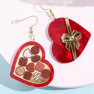 Valentine's Day Heart-Shaped Chocolate Gift Box Bow Earrings Women's Jewelry Gift for Daily Wear Casual Cute Fashion Simple Personalized Creative Hypoallergenic Gold Plated men's accessories accessories for women