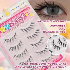 5 Pairs Spiky Manga Lashes Korean Japanese Style Anime Thick Cosplay Lashes, Natural Look Wispy Faux Mink Lashes Full Strip Doll Lashes For Daily, Date, Party, Work, Wedding