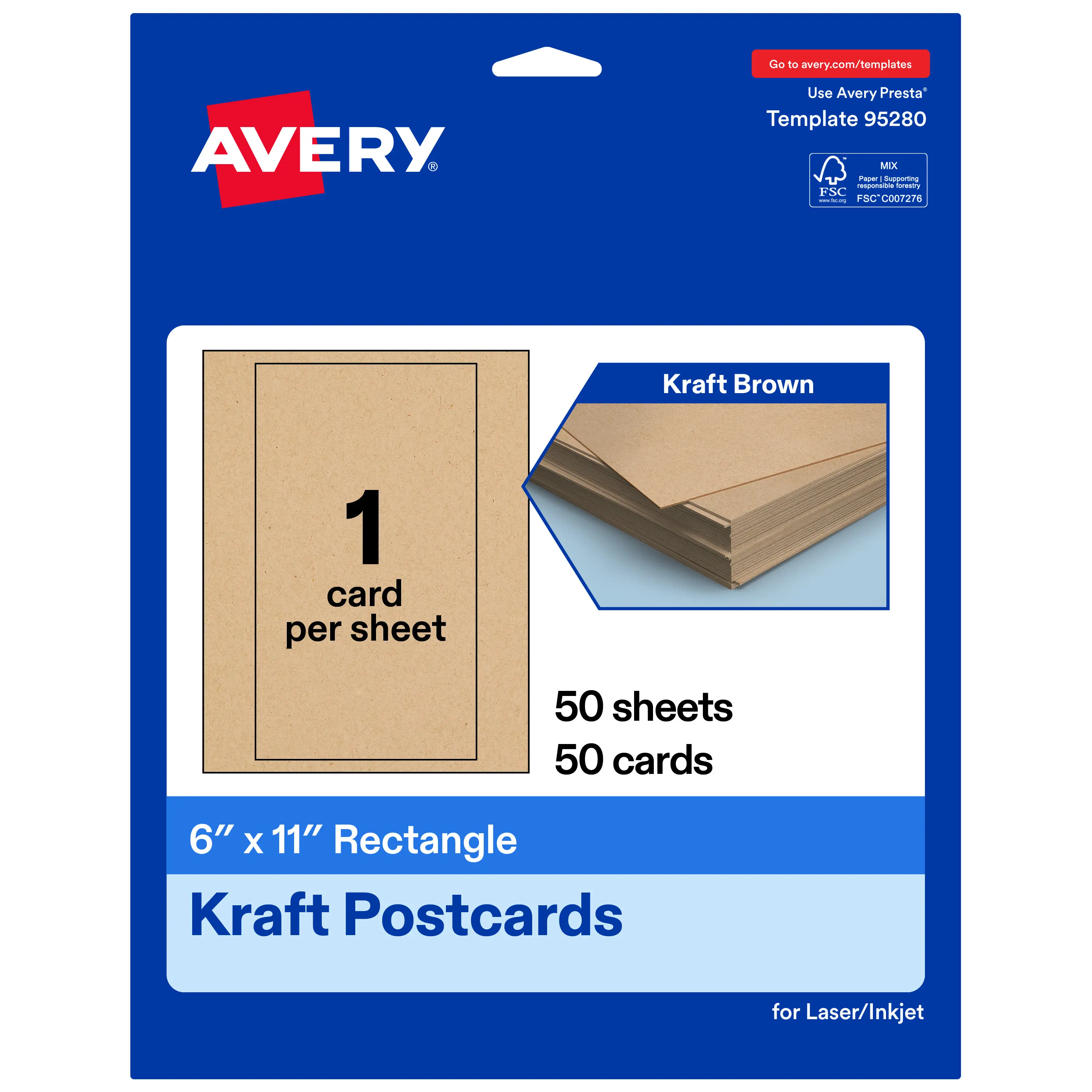 Avery Kraft Brown Rectangle Postcards - 6"x11", Stationery Supplies, Greeting Cards, Customizable Heavyweight Paper for Laser Inkjet Printers