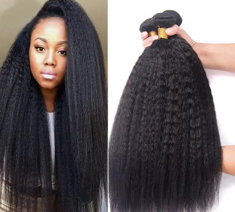 Natural Black Colored Yaki Straight Human Hair Bundle Unprocessed Human Hair