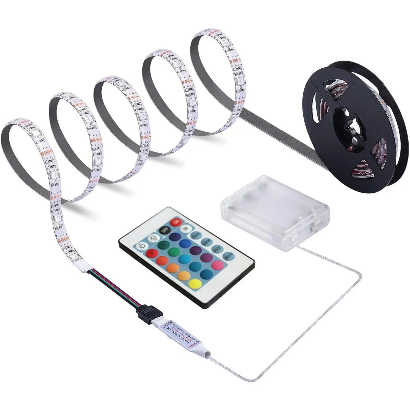 Battery Powered LED Strip Lights, 24-Key Remote Controlled, Brightness Adjustable, Super Adhesive, 6.56ft Waterproof, DIY Indoor & Outdoor Decoration Lights, Led Lights