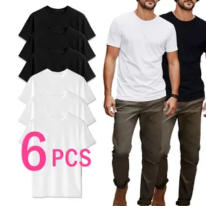Men's Essential Blank T-Shirts Bundle: Casual Streetwear Cotton Crewneck Tees, Summer Basic Tops for Layering Outfits | Trend Combo pack