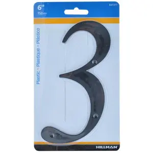 212 MAIN 6 in. Number 3 Reflective Plastic Nail-On House Number Sign, Black, Weatherproof Home Decor - Pack of 3