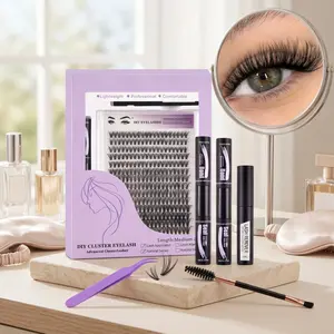 DIY Cluster Lash Extension Kit – Wispy Volume Eyelash Clusters with Bond & Seal, Natural Fluffy Lash Set for Salon-Style Eye Makeup at Home