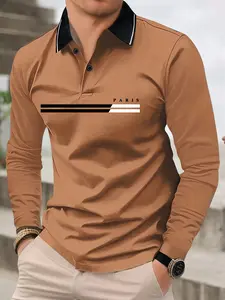 Men's Lightweight Printed Long Sleeve Button-Up Polo Shirt Fashionable Vacation Casual Sports Outing Collared Top Work Commuter Golf Fishing Camping Gift for Boyfriend or Husband Holiday Wear Menswear Tractor