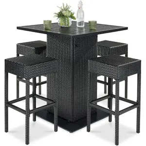 Best Choice Products 5-Piece Patio Wicker Bar Set w/ Built-In Bottle Opener, Hidden Storage Shelf, 4 Stools