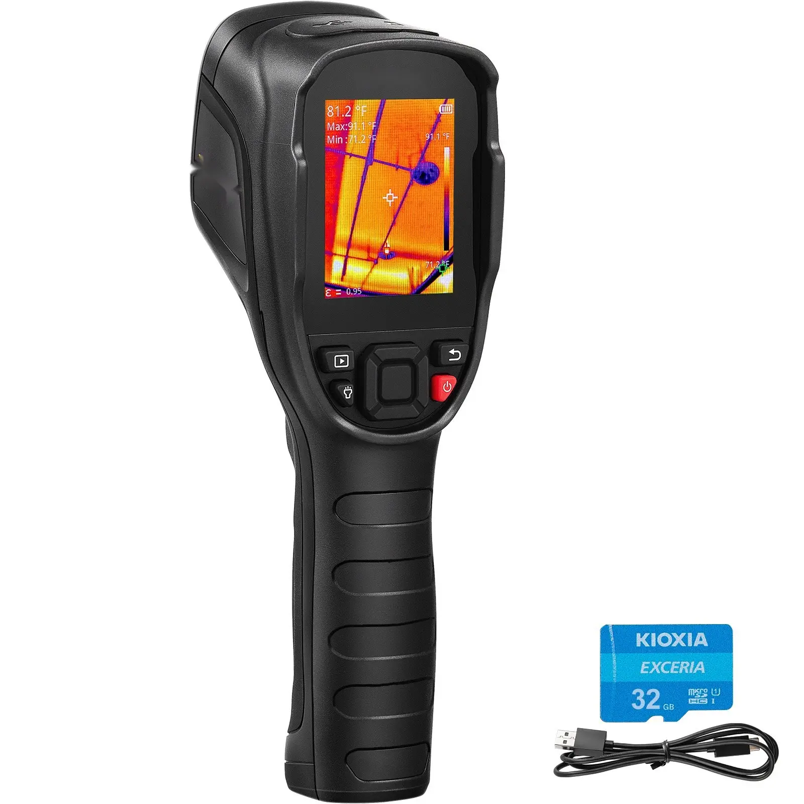 Thermal Imaging Camera With 320x240 Resolution, 25 Hz Refresh Rate, Infrared Thermography For Electrical And Building Inspections, -4°F To 752°F Temp Range, 32GB Built-In SD Card, Rechargeable Li-Ion Battery, Compact Handheld