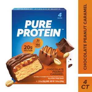 Pure Protein Bars, Chocolate Peanut Caramel, 20g Protein, Gluten Free, 7.04 Ounce, 4 Ct
