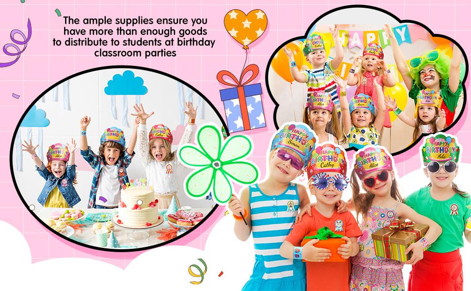 36 Sets Classroom Birthday Party Favors, Back to School Class Paper Birthday Crowns with Adjustable Elastic Band Badge Stickers Slap Bracelets, Birthday Hats Party Supplies Decor Birthday Gifts from Teacher for Kindergarten Preschool Elementary Student