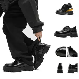 Black Derby Shoes For Men Women, Invisible Height Increasing Elevator Shoes, Thick Sole Raised Toe Leather Shoes, British Style Retro Casual Fashion Sneakers, Luxury High-End Versatile Commute Couple Shoes, Height Boosting Comfort Trendy Footwear For Dail