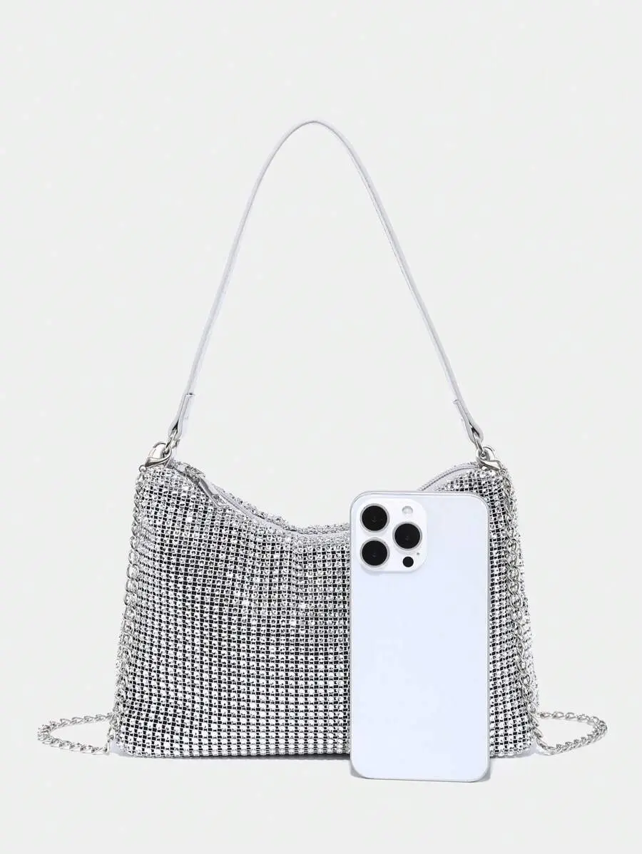 Women's Rhinestone Shoulder Bag - Large Capacity Handbag, Luxurious Dazzling Design, Ideal for Party Attendees and Brides