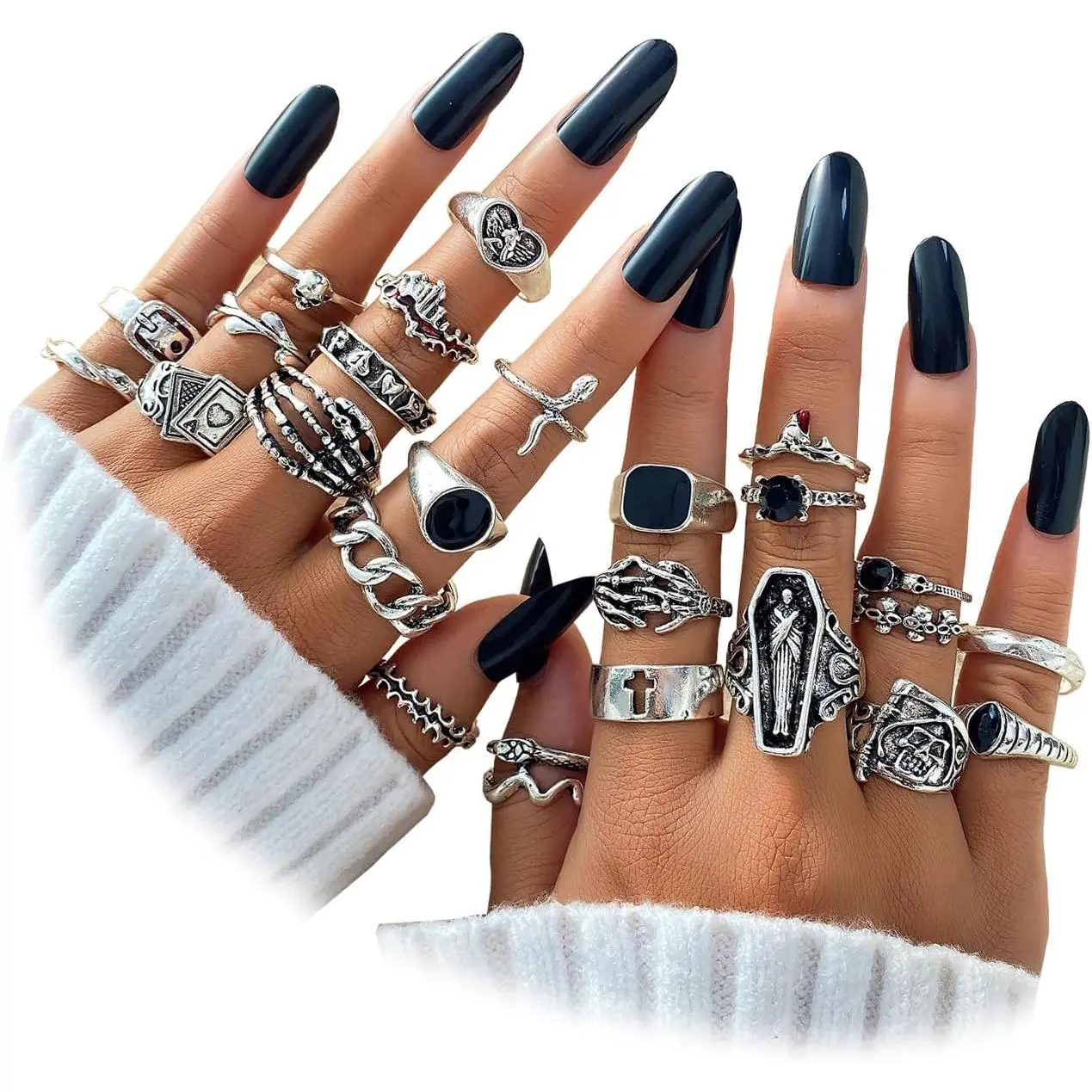 15-63  Vintage Silver Knuckle Rings Set for Women Teen Girl, Stackable Joint Finger Statement Rings Bohemian Retro Hollow Carved Midi Rings, Boho Y2k Snake Butterfly Heart Chunky Stacking Rings Pack