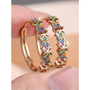 1 pair of women's rainbow butterfly earrings, gold-plated colorful cubic hollow flower earrings, bohemian style jewelry gift, suitable for anniversaries, birthdays, weddings