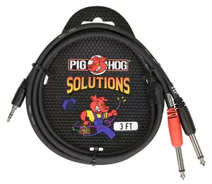 Pig Hog Solutions - 3ft Stereo Breakout Cable, 3.5mm to Dual 1/4"