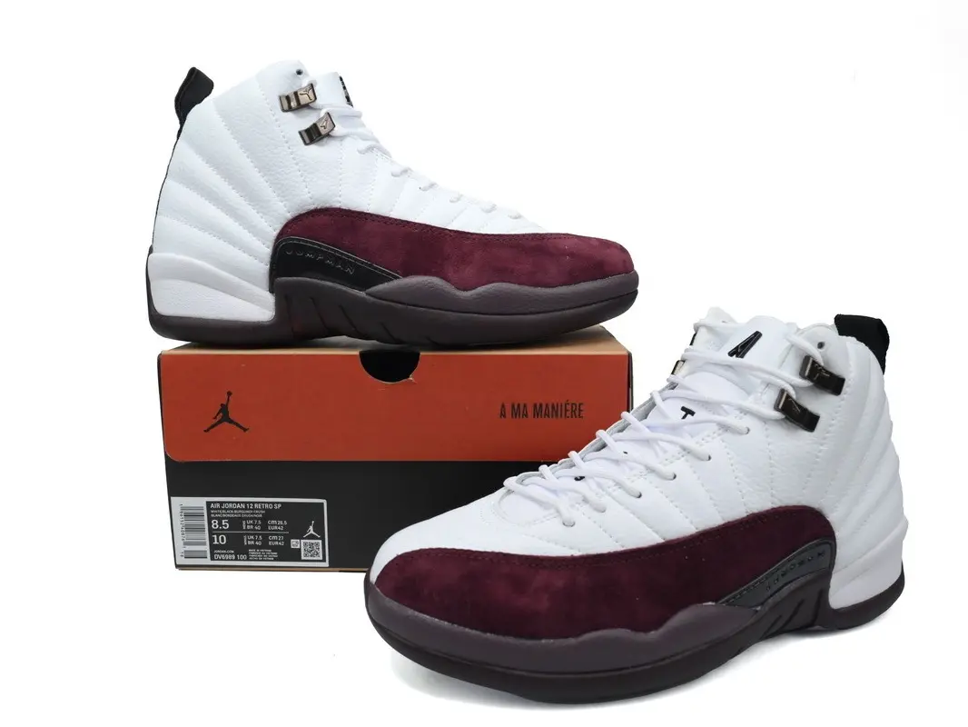 White Burgundy Suede Leather High‑top Basketball Sneakers, Dark Burgundy Rubber Outsole, Retro Cushioned Men Sports Shoes For Streetwear And Basketball Court