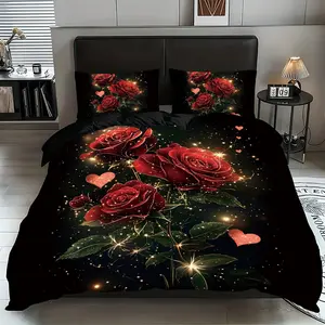 Rose Print Bedding Set, Decorative Bedding Set, 1 Set Including 1 Count Bedspread & 1/2 Counts Pillowcase without Filler, Soft Comfortable Bedding Set for Bedroom