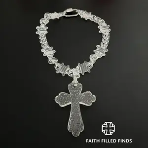 FaithFilledFinds Clear Barbed Big Cross Link Necklace, X-Ray Chain Choker with Large Cross Pendant for Men, Women, Boys, and Girls, Streetwear Chunky Chain Necklace for Daily Wear, Alternative Fashion Necklace for Birthday Gifts, Parties, Holiday Gift