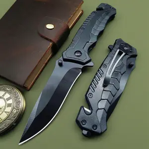 Folding Pocket Knife with Serrated Blade - Glass Breaker for Emergency Survival - Tactical EDC knives with Clip for Camping Hiking Hunting - Seatbelt Cutter Tool - Gifts for Dad Husband Outdoor Enthusiasts