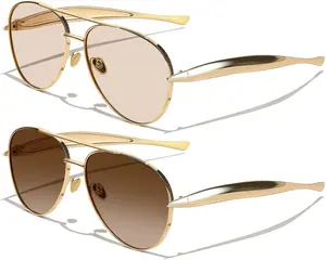 Gold Trendy Aviator Sunglasses for Women Men, Retro 2025 Metal 70s Oversized Sun Glasses