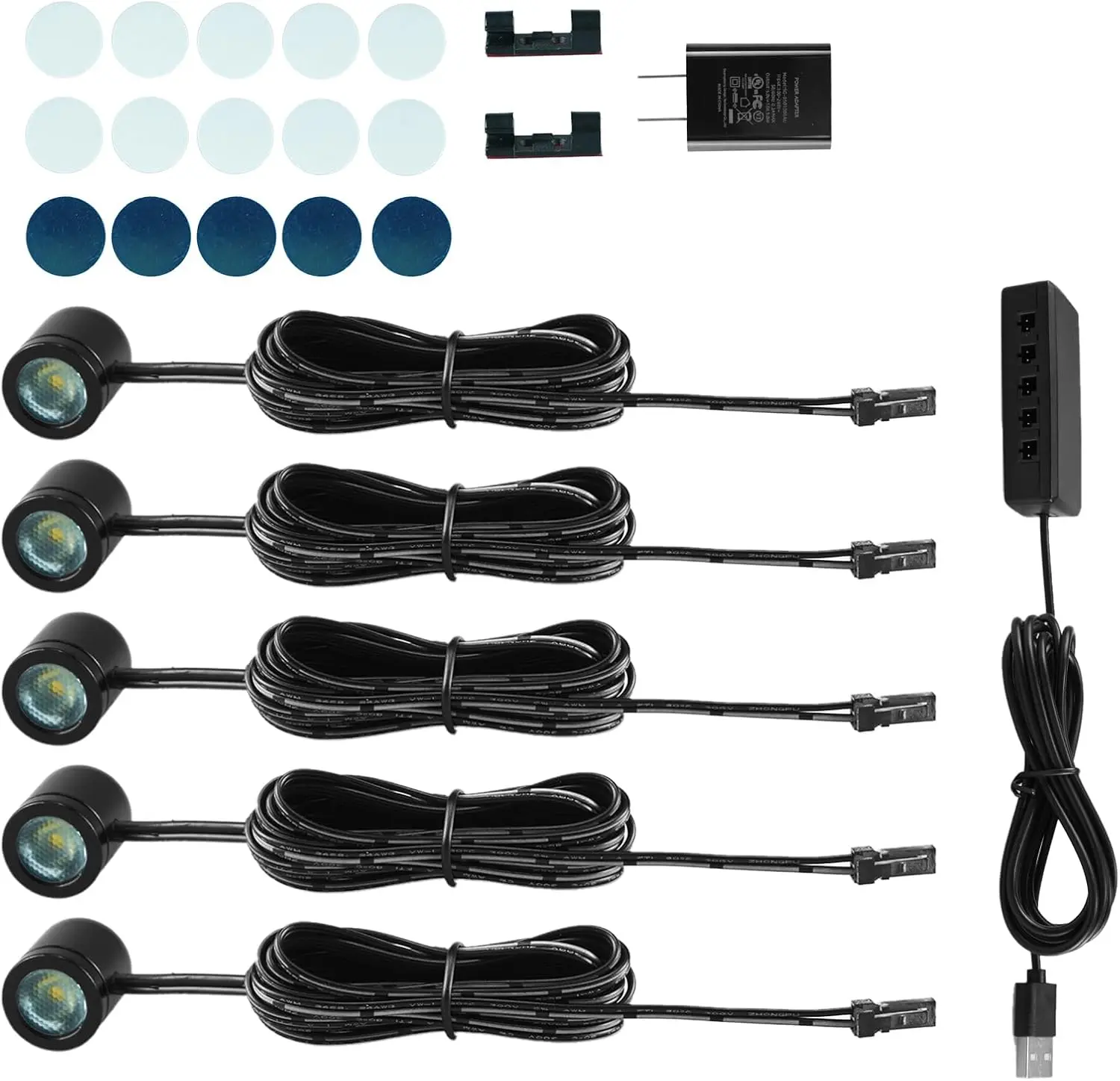 TAYSING 5-Pack Mini LED Spotlights - USB/Battery Operated 5W Low Voltage LED Lights with Magnetic Base, Accent Lighting for Jewelry, Artwork, Model Displays