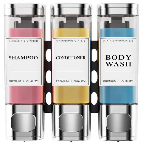 YECAYE Shampoo and Conditioner Dispenser, Shower Soap Dispenser Wall Mounted No Drill Shampoo Dispenser for Shower Wall, Bathroom Hotel 3 * 300ml Bottles Organiser Bottles