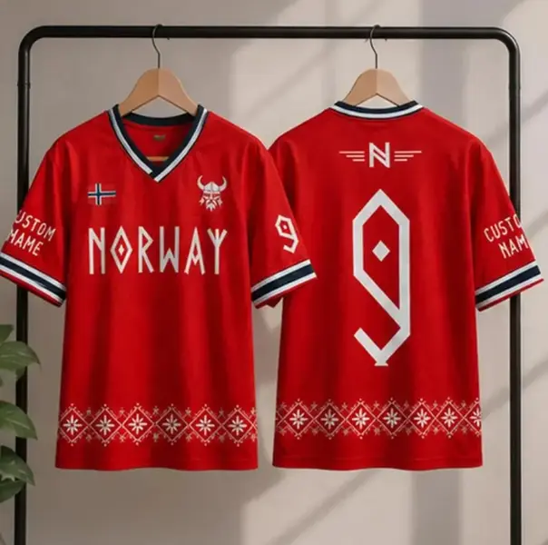 Personalized Norway Soccer Jersey, Custom Number 9 Football Mesh Shirt, Nordic Game Day Fan Apparel, Football Gift