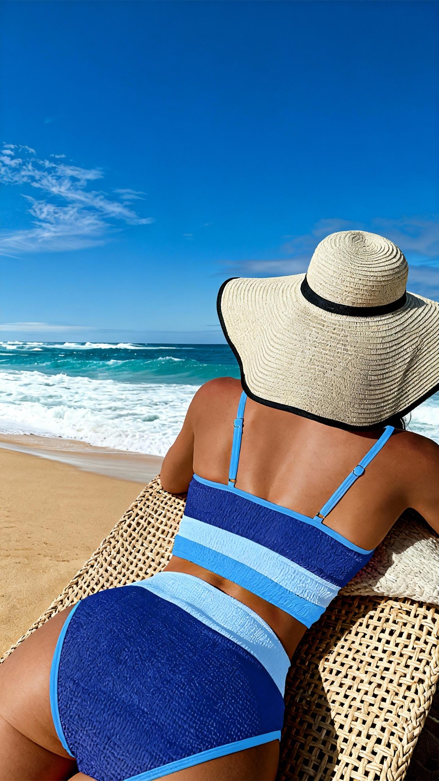 Retro color-block sporty bikini