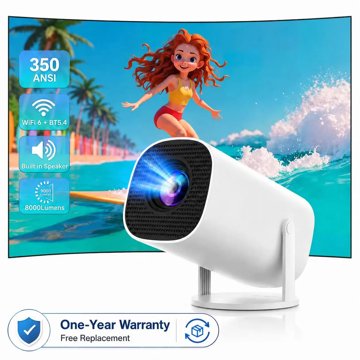 Mini Projector 350ANSI 720P HD with Auto Keystone & Dual WiFi6 Bluetooth 5.4 | Android 14 4K Decode Portable Home Theater for Bedroom Outdoor Movie & Gaming Gift - Back to School Deals