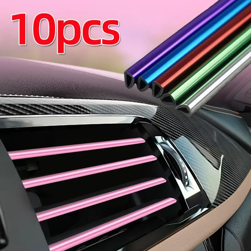 10pcs Car Air Vent Decorative Accessories, Car Interior Accessory, Car Interior Kit, U-Shaped Electroplated Bright Strips, Soft Easy Install Cuttable DIY, Enhance Car Interior Beauty, Decoration, Car Decorations, Automotive Interior Accessories