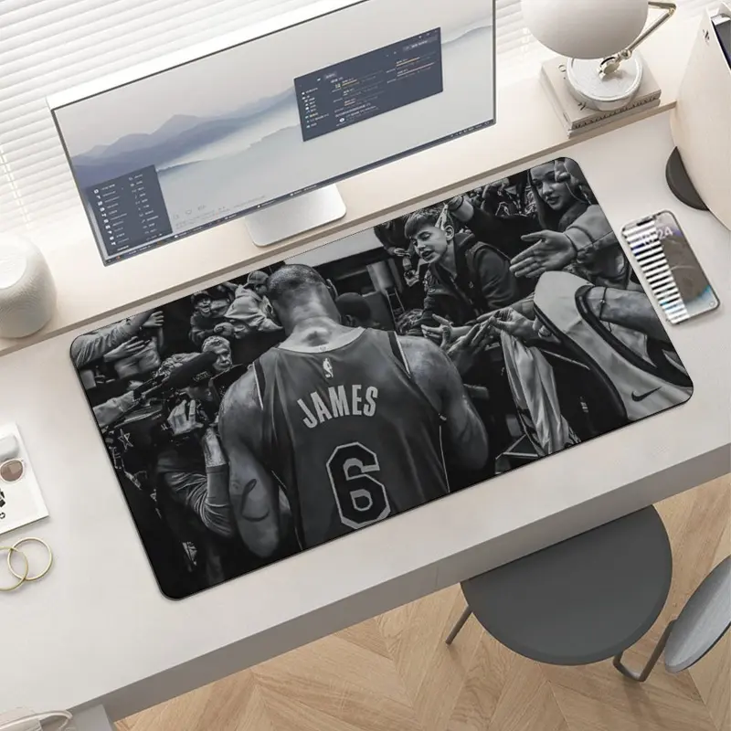 James Jersey Number 6 King Black White Large Gaming Mouse Pad - Basketball Sports Extended Waterproof Desk Blotter Mat, MVP Legend Keyboard Mat Pad, Cool TikTok Gamer Room Setup