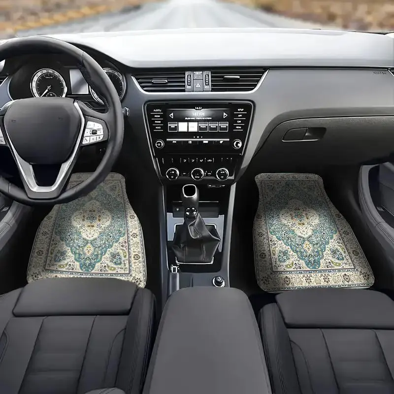 Moroccan Bohemian Style Car Floor Mat, Car Interior Decoration Set, Easy Cleaning Car Interior Accessories for Front & Rear Seat