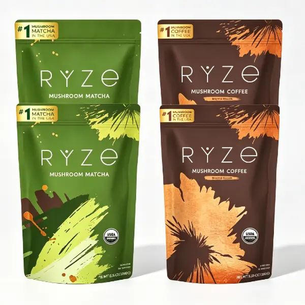 【3 pack】RYZE SUPERFOODS All Day Energy Bundle with Mushroom Medium Roast Coffee + Mushroom Matcha, USDA Organic with 6 Adaptogenic Mushrooms + Matcha for Better Energy, Focus, Digestion 30+30 serving