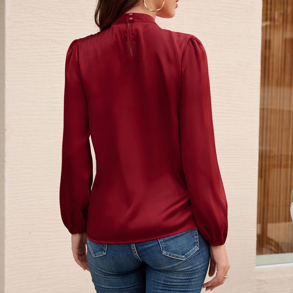 Grace Karin women's Long Sleeve Satin Blouse,Mock Neck Work Silk Shirts,Dressy Tops for Business Casual Office