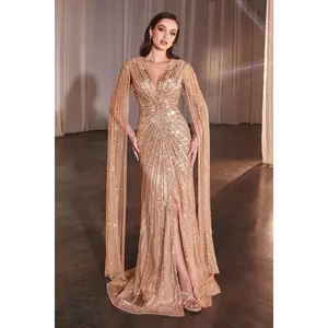 Long Sleeves Beaded Evening Dress CD0239