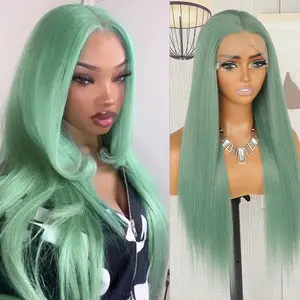 Glueless Mint Green Lace Front Wigs 28 Inch Pre Plucked Long Straight Hair Wigs 13X4 Free Part Light Green Wig Heat Resistant Soft Green Wigs Synthetic Lace Front Wigs for Women for Daily Christmas Party Cosplay Use 180% Density