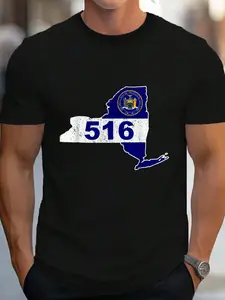 100% Cotton Long Island Area Code 516 Phone Number New York Souvenir T-Shirt Women's Men's Graphic Tee Crew Neck summer vacation Tops