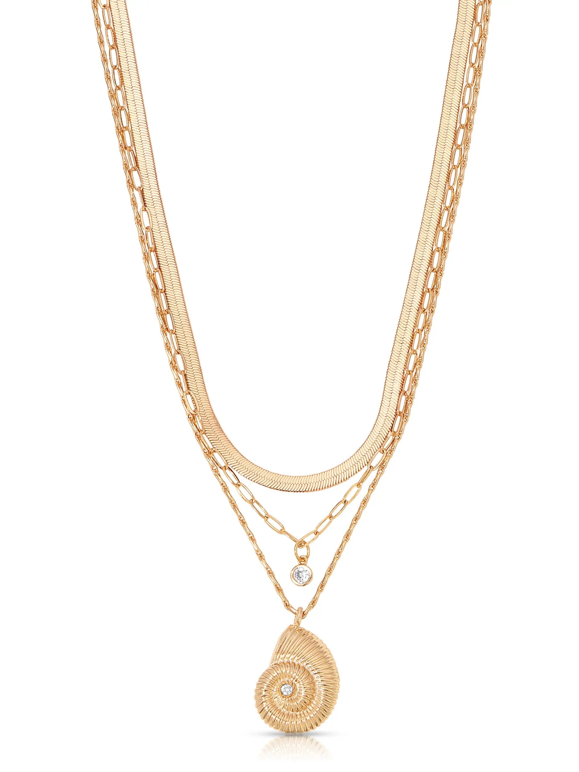 Nautilus Shell Pendant Layered Necklace | 18K Gold Plated Ocean Inspired Necklace | Crystal Shell Layered Jewelry for Women