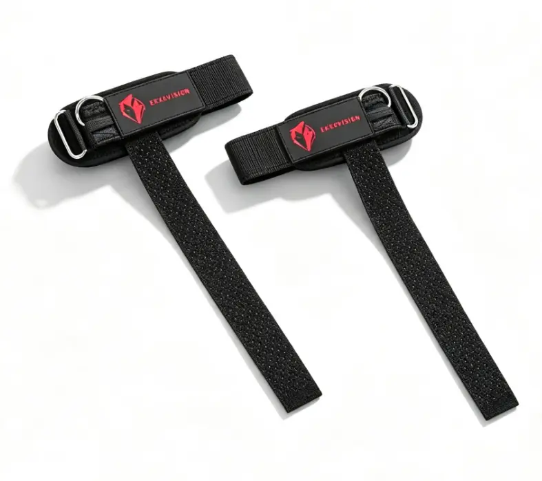 EKKOVISION Red Logo Lifting Wrist Straps, Non-Slip Sweat-Resistant Gym Gear for Powerlifting Training
