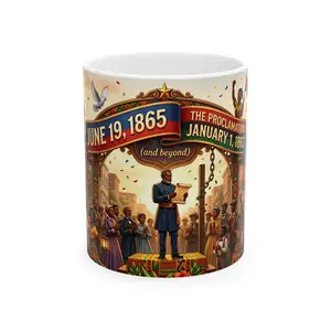 11oz BPA-Free Sturdy Glossy Reusable Washable Ceramic Coffee Mug - Juneteenth Celebration Illustration Kitchenware Drinkware for Daily Use, Coffee Mugs, Ceramic Mugs